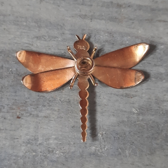 Vintage 18K Yellow Gold Ruby Custom Dragonfly Brooch Pin - Picture 8 of 15